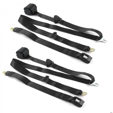GEARED2GOLF Standard 3 Point Black Retractable Bucket Seat Belt Kit for Chevy Chevelle 1968-1972 - 2 Belts GE1570713